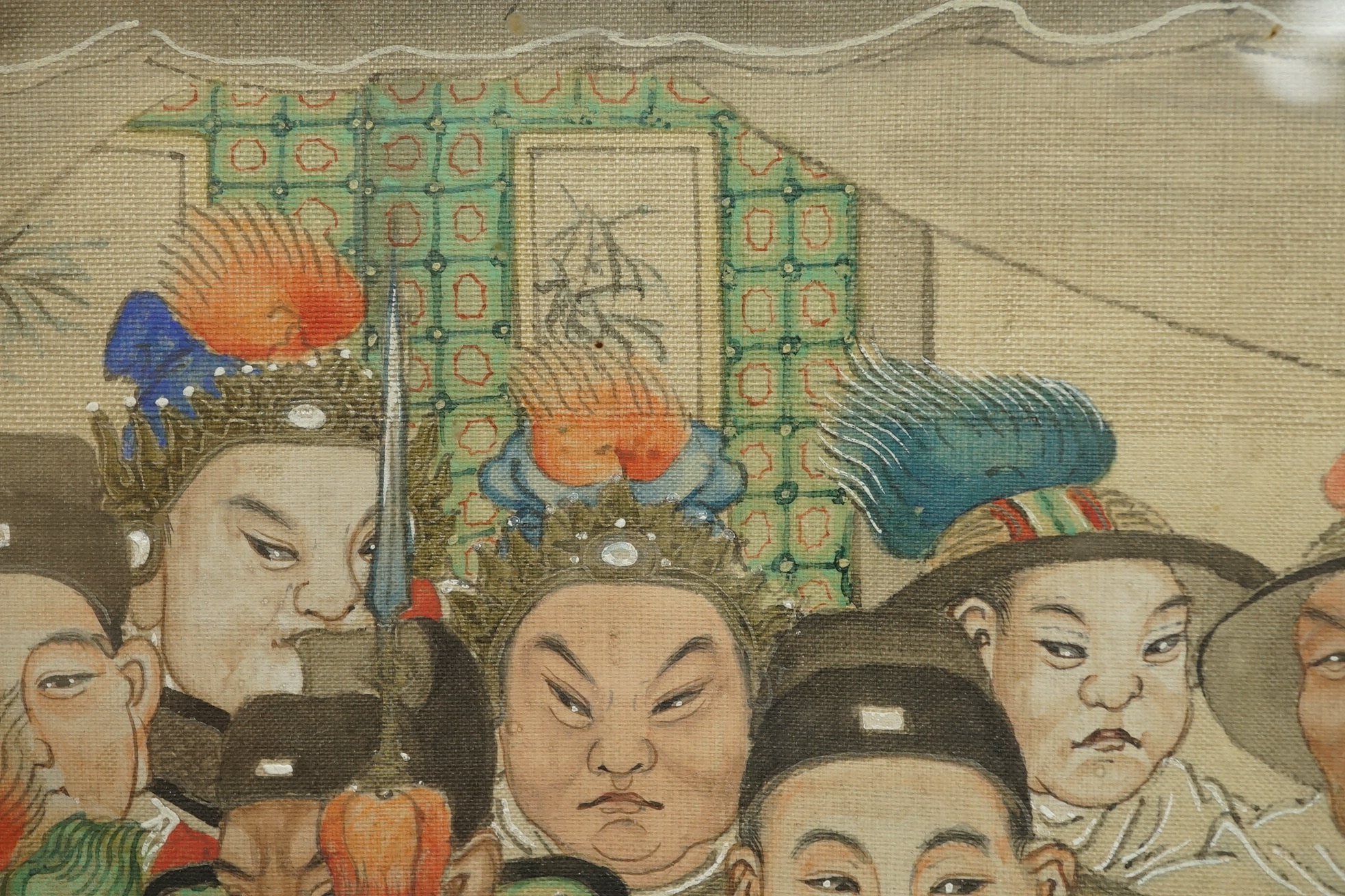 Chinese School , (late 19th century), Princes from the dominions paying homage to the Emperor, ink and watercolour on silk, calligraphic inscription, 79.5cm x 79.5cm
